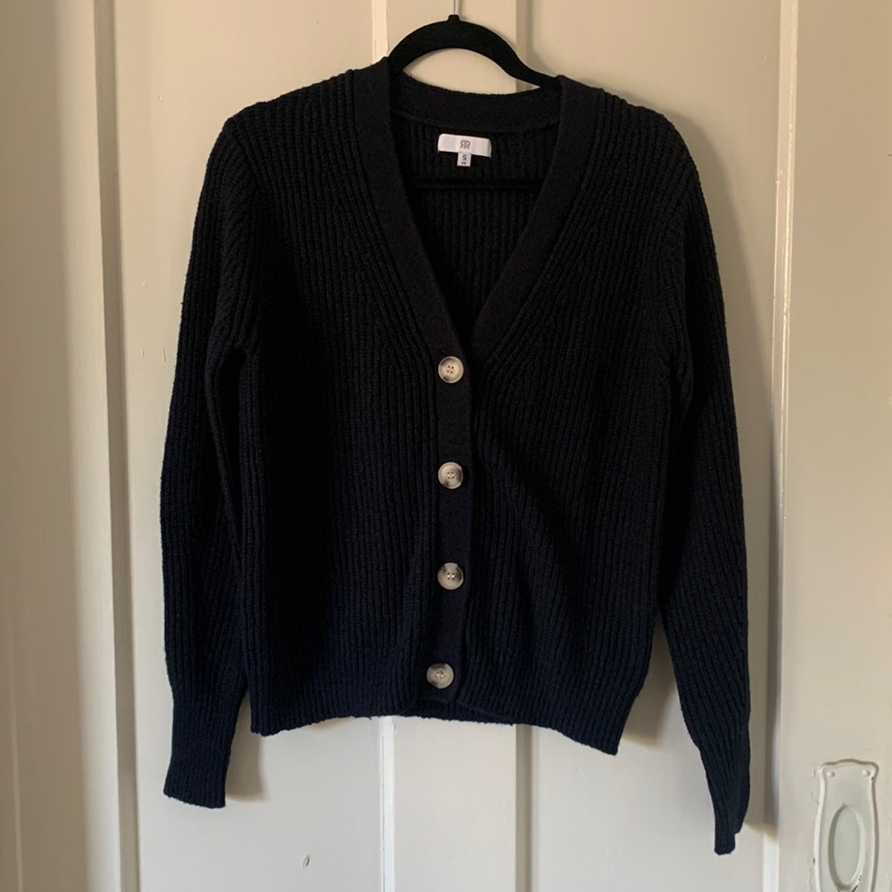 Black V neck cardigan with tortoise buttons